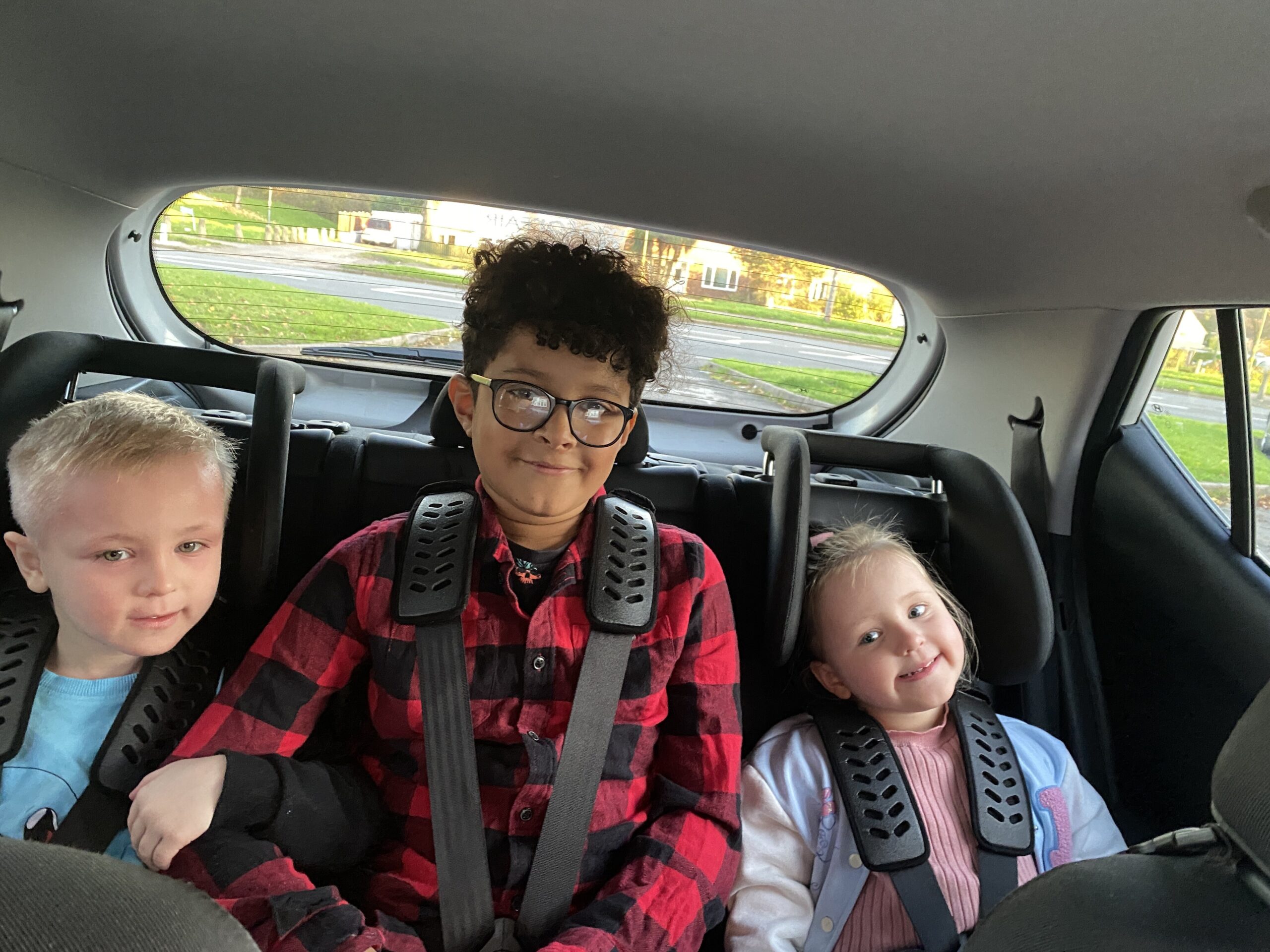 3 kids in the 5 point harness